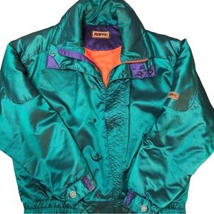 Roffe Retro Mondo Winter Ski Jacket Teal Orange Large